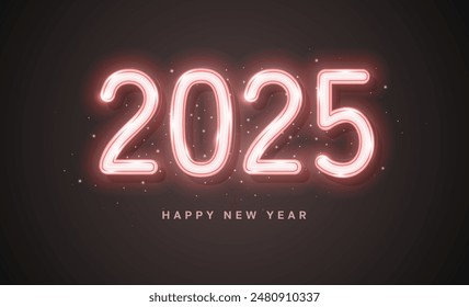 Happy New Year 2025 with elegant design realistic neon number. Vector illustration.