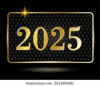 Happy New Year 2025. Elegant typography design template with gold metal number. 2025 New Year celebration for premium