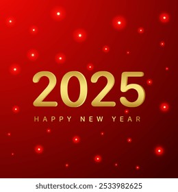 Feliz ano novo 2025 texto de ouro elegante com fundo de iluminação vermelha