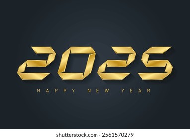 Happy new year 2025 - elegant greeting card with original golden font. Design template. Universal Vector background.