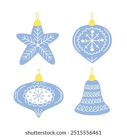 Feliz año Nuevo 2025 Elementos. Conjunto de accesorios de Navidades tradicionales. Ilustración vectorial de dibujos animados aislados sobre fondo blanco. 