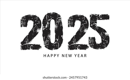 Happy New Year 2025. festive realistic retro Black  White number for Celebrate 2025 party