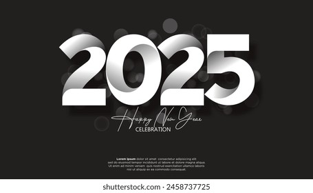 Happy New Year 2025. festive realistic decoration elegant number for Celebrate 2025 party, calender and poster