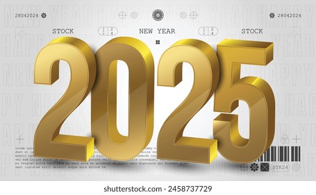 Happy New Year 2025. festive realistic decoration elegant number for Celebrate 2025 party, calender and poster