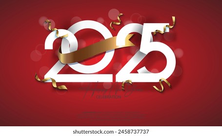 Happy New Year 2025. festive realistic decoration elegant number for Celebrate 2025 party, calender and poster