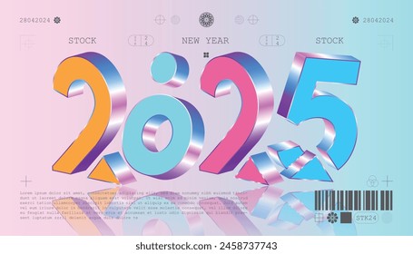 Happy New Year 2025. festive realistic decoration elegant number for Celebrate 2025 party, calender and poster