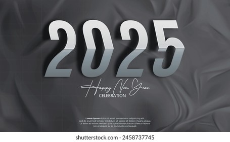 Happy New Year 2025. festive realistic decoration elegant number for Celebrate 2025 party, calender and poster