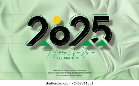 Happy New Year 2025. festive realistic decoration elegant number for Celebrate 2025 party, calender and poster
