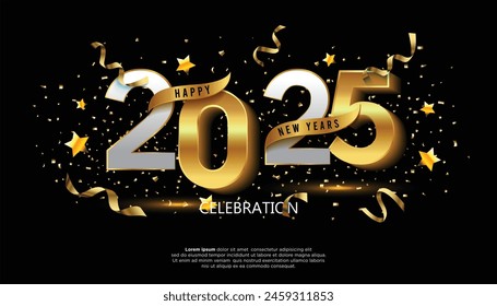 Happy New Year 2025. festive realistic decoration elegant number for Celebrate 2025 party, calender and poster
