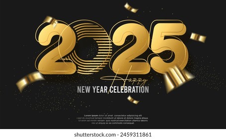 Happy New Year 2025. festive realistic decoration elegant number for Celebrate 2025 party, calender and poster
