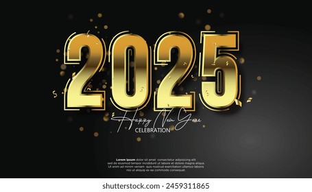 Happy New Year 2025. festive realistic decoration elegant gold number for Celebrate 2025 party, calender and poster
