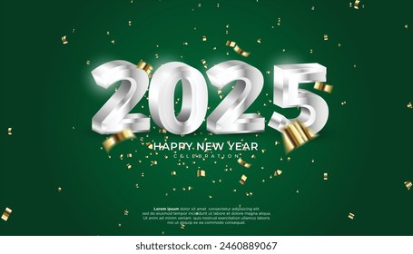 Happy New Year 2025. festive realistic decoration elegant number for Celebrate 2025 party, calender and poster