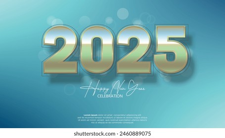 Happy New Year 2025. festive realistic decoration elegant number for Celebrate 2025 party, calender and poster