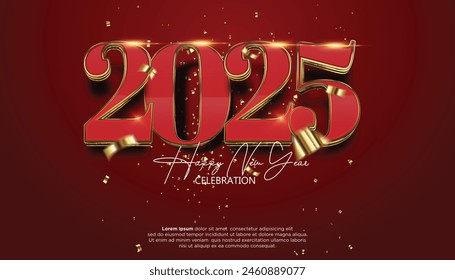 Happy New Year 2025. festive realistic decoration elegant number for Celebrate 2025 party, calender and poster