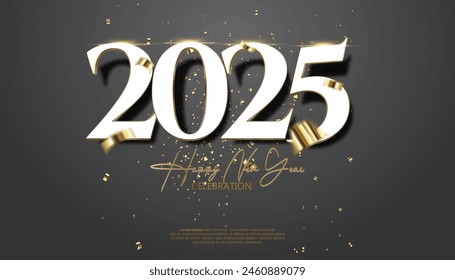 Happy New Year 2025. festive realistic decoration elegant number for Celebrate 2025 party, calender and poster