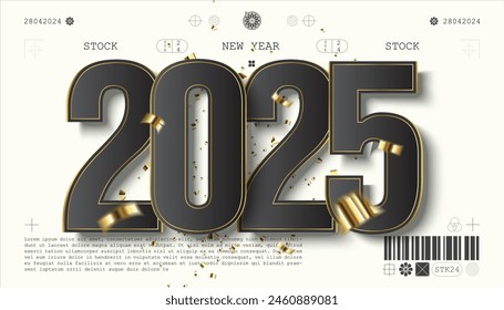 Happy New Year 2025. festive realistic decoration elegant number for Celebrate 2025 party, calender and poster