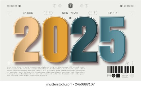 Happy New Year 2025. festive realistic decoration elegant number for Celebrate 2025 party, calender and poster