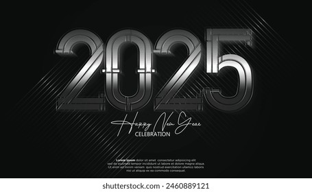 Happy New Year 2025. festive realistic decoration elegant number for Celebrate 2025 party, calender and poster