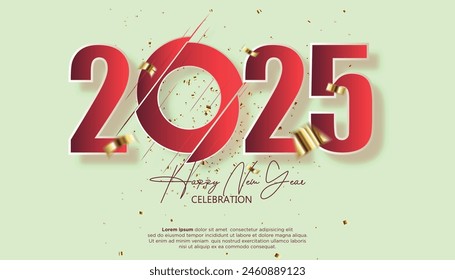 Happy New Year 2025. festive realistic decoration elegant number for Celebrate 2025 party, calender and poster