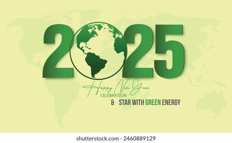 Happy New Year 2025. festive realistic decoration with go green style