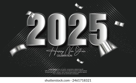 Happy New Year 2025. festive realistic decoration metallic number for Celebrate 2025 party, calender and poster