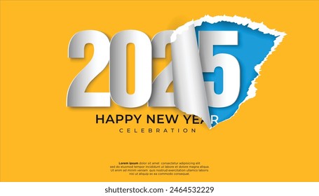 Happy New Year 2025. festive realistic torn paper style for Celebrate 2025 party