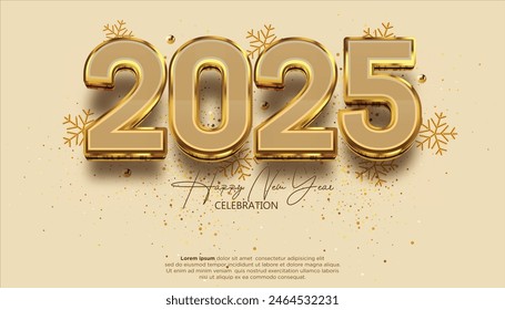 Happy New Year 2025. festive realistic elegant gold number for Celebrate 2025 party