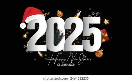 Glückliches Neues Jahr 2025. Festlicher realistischer Weihnachtsstil für Feier 2025 Party