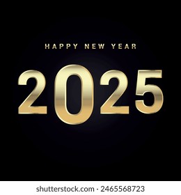 Happy New Year 2025. Festive vector illustration of golden metal numbers 2025 on a white background. Realistic 3d sign. Holiday poster or banner design