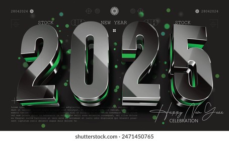 Happy New Year 2025. festive realistic decoration dark number for Celebrate 2025 party, calender and poster