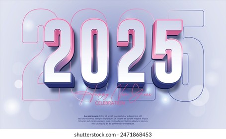 Happy New Year 2025. festive realistic decoration elegant number for Celebrate 2025 party, calender and poster