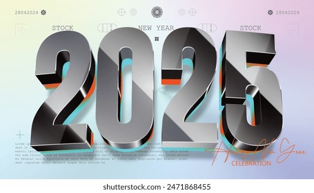 Happy New Year 2025. festive realistic decoration elegant number for Celebrate 2025 party, calender and poster