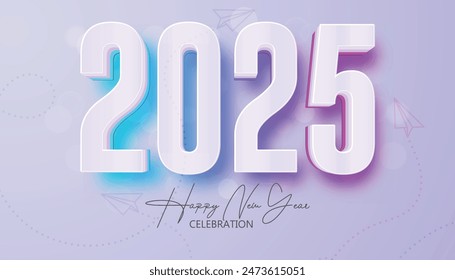 Happy New Year 2025. festive realistic decoration White and colorful number with for Celebrate 2025 party, calender and poster