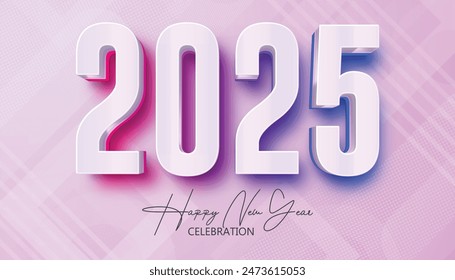 Happy New Year 2025. festive realistic decoration White and colorful number with for Celebrate 2025 party, calender and poster