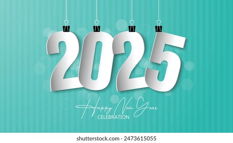 Happy New Year 2025. festive realistic decoration Hanging number for Celebrate 2025 party, calender and poster