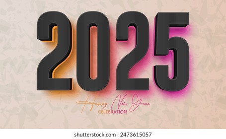 Happy New Year 2025. festive realistic decoration White and colorful number with for Celebrate 2025 party, calender and poster