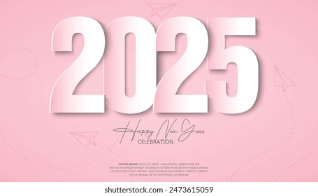 Happy New Year 2025. festive realistic decoration gold number with gold confetti for Celebrate 2025 party, calender and poster