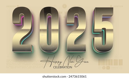 Happy New Year 2025. festive realistic decoration Metal number for Celebrate 2025 party, calender and poster