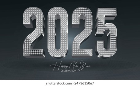 Happy New Year 2025. festive realistic decoration Diamond number for Celebrate 2025 party, calender and poster