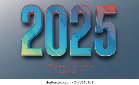 Happy New Year 2025. festive realistic decoration White and colorful number with for Celebrate 2025 party, calender and poster