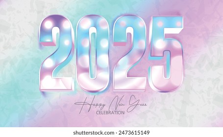 Happy New Year 2025. festive realistic decoration Holo number for Celebrate 2025 party, calender and poster