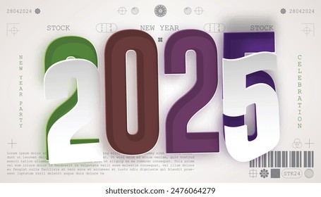 Happy New Year 2025. festive realistic decoration elegant cot out number for Celebrate 2025 party, calender and poster