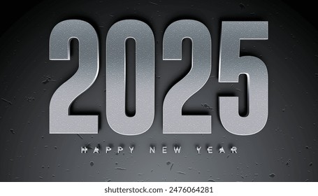 Happy New Year 2025. festive realistic decoration elegant metal number for Celebrate 2025 party, calender and poster