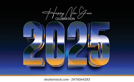 Happy New Year 2025. festive realistic decoration elegant  dark yellow number for Celebrate 2025 party, calender and poster