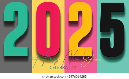 Happy New Year 2025. festive realistic decoration elegant colorful number for Celebrate 2025 party, calender and poster