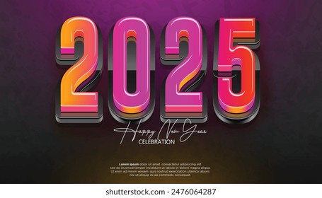 Happy New Year 2025. festive realistic decoration elegant number for Celebrate 2025 party, calender and poster