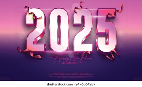 Happy New Year 2025. festive realistic decoration elegant rose gold number for Celebrate 2025 party, calender and poster