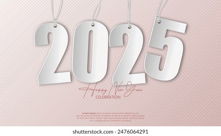 Happy New Year 2025. festive realistic decoration elegant hanging number for Celebrate 2025 party, calender and poster