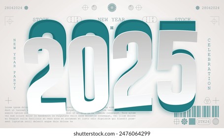 Happy New Year 2025. festive realistic decoration elegant cot out number for Celebrate 2025 party, calender and poster