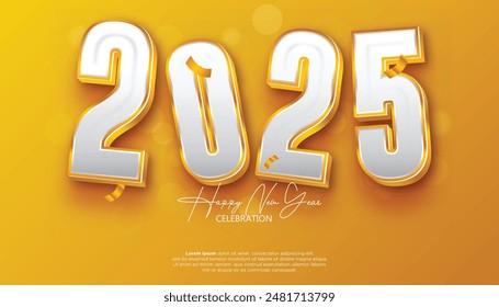 Happy New Year 2025. festive realistic elegant number for Celebrate 2025 party, calender and poster